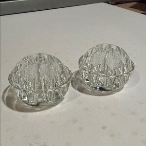 Vintage Art Glass Clear Flower Frog 9 Holes, Western Germany Flower Frog Pair